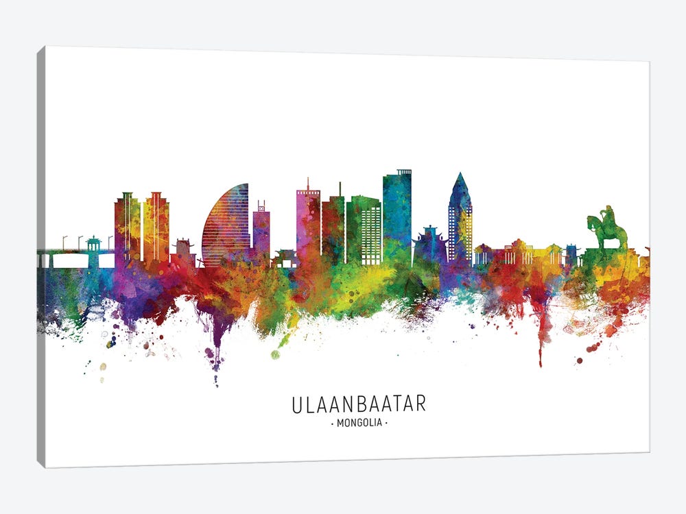 Ulaanbaatar Mongolia Skyline City Name by Michael Tompsett 1-piece Canvas Art