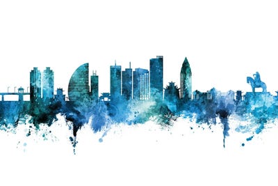 Ulaanbaatar Mongolia Skyline Blue Teal by Michael Tompsett framed canvas print