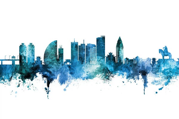 Mongolia: Ulaanbaatar Mongolia Skyline Blue Teal by Michael Tompsett