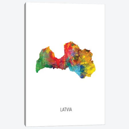 Latvia Map Canvas Print #MTO3005} by Michael Tompsett Canvas Art
