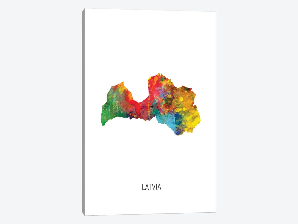 Latvia Map by Michael Tompsett 1-piece Canvas Artwork