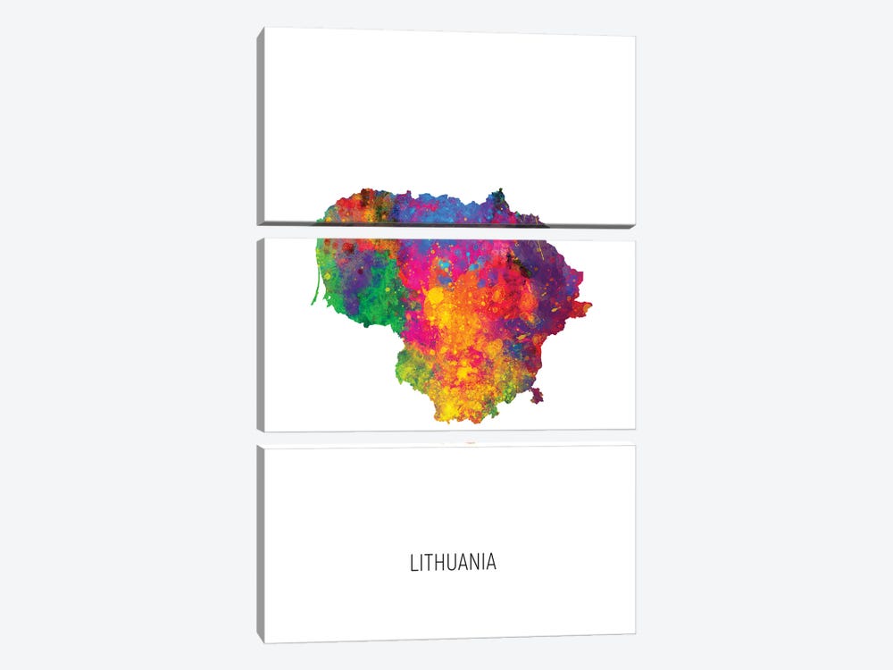 Lithuania Map by Michael Tompsett 3-piece Canvas Artwork