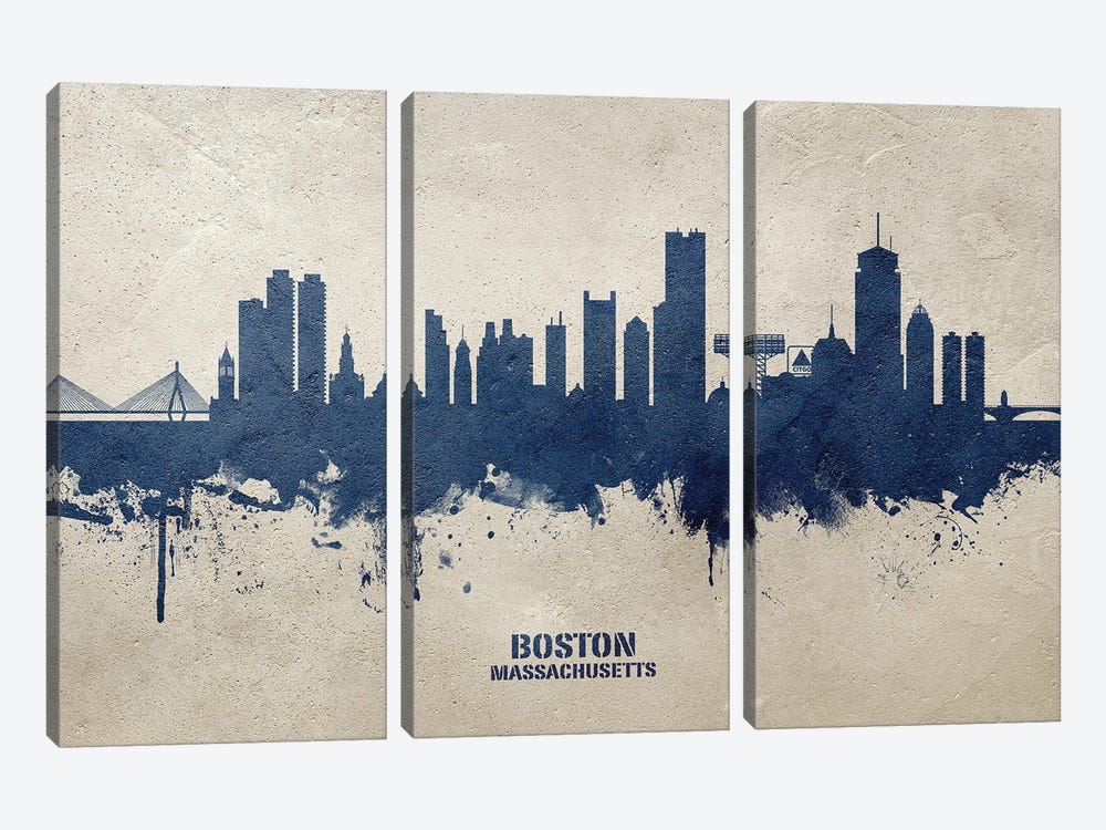 Boston Massachusetts Skyline Concrete by Michael Tompsett 3-piece Canvas Wall Art