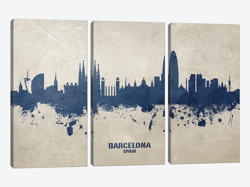 Barcelona Spain Skyline Concrete by Michael Tompsett 3-piece Canvas Art