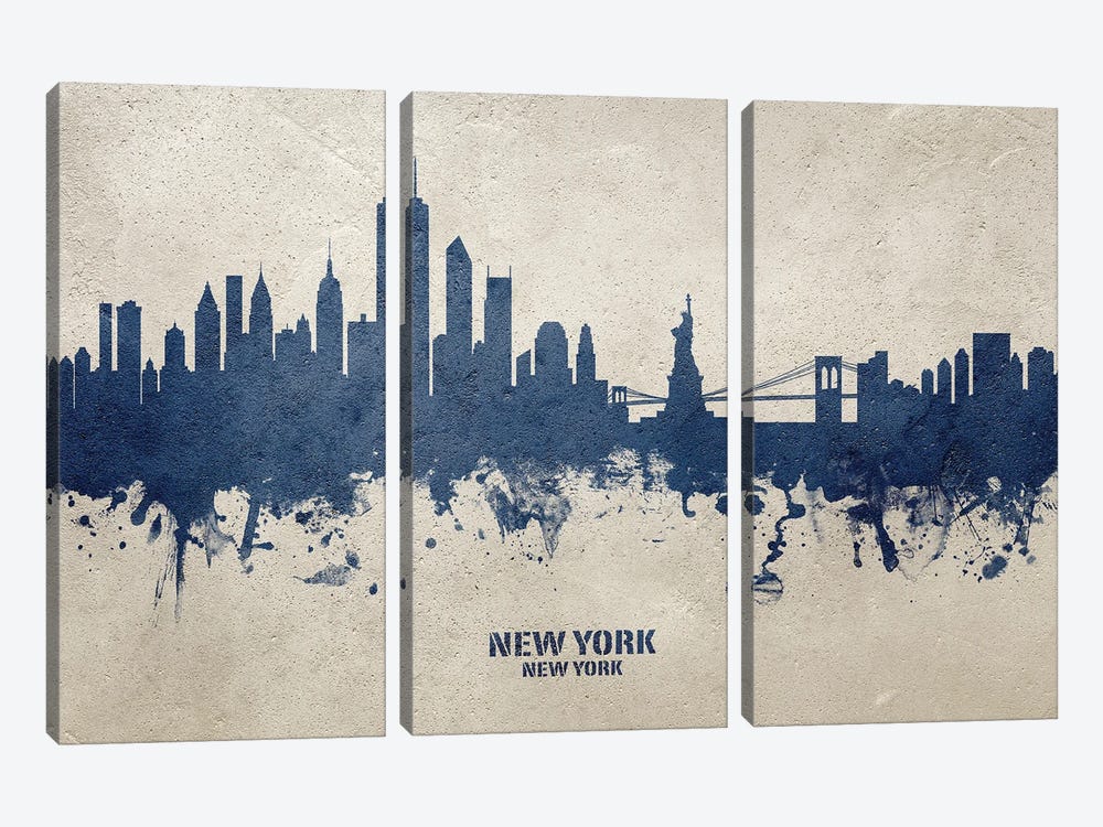 New York New York Skyline Concrete by Michael Tompsett 3-piece Canvas Wall Art