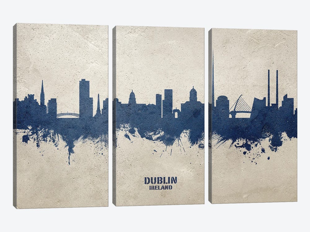 Dublin Ireland Skyline Concrete by Michael Tompsett 3-piece Canvas Art Print