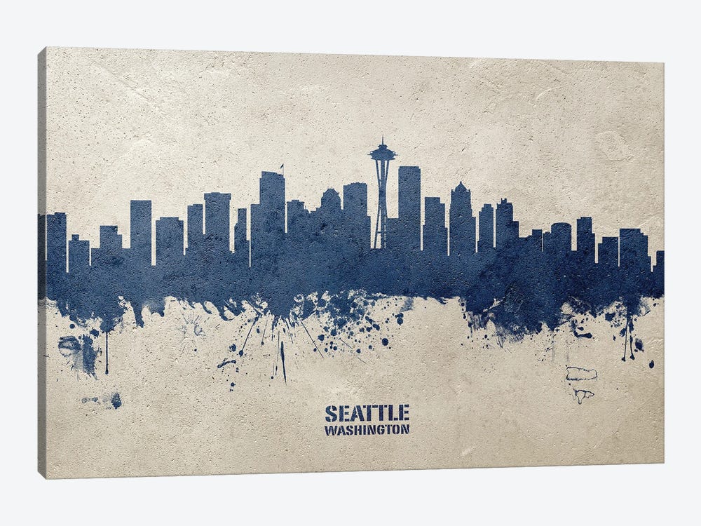 Seattle Washington Skyline Concrete by Michael Tompsett 1-piece Canvas Artwork