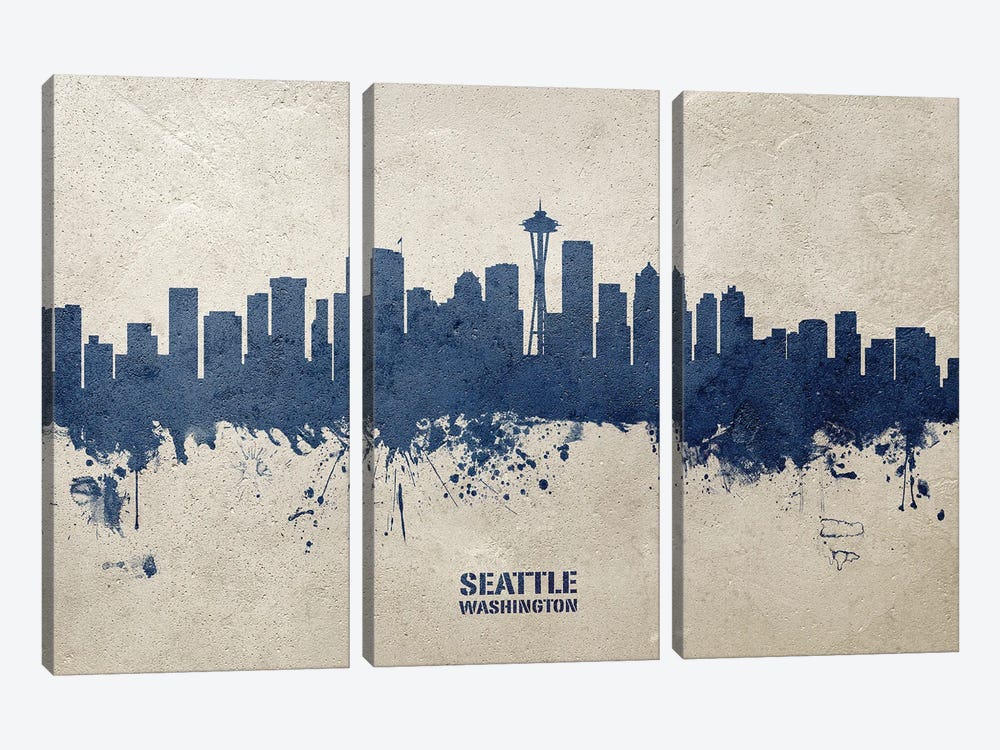 Seattle Washington Skyline Concrete by Michael Tompsett 3-piece Canvas Artwork
