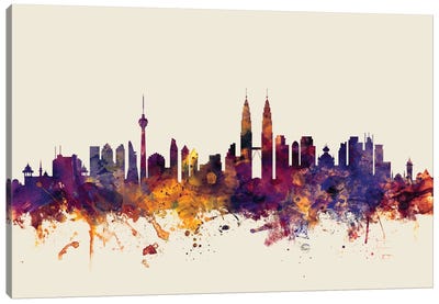 Kuala Lumpur, Malaysia On Beige Canvas Art Print - Kuala Lumpur Art