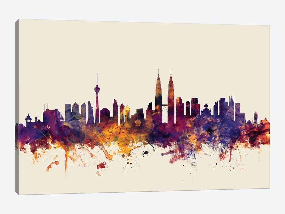 Kuala Lumpur, Malaysia On Beige by Michael Tompsett 1-piece Canvas Art Print