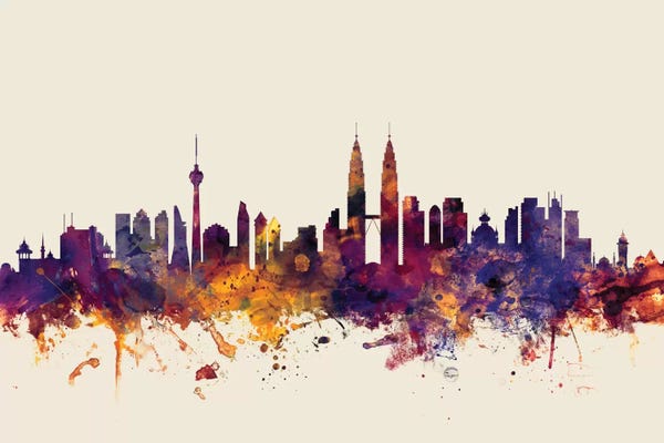 Orchid Pink: Kuala Lumpur, Malaysia On Beige by Michael Tompsett