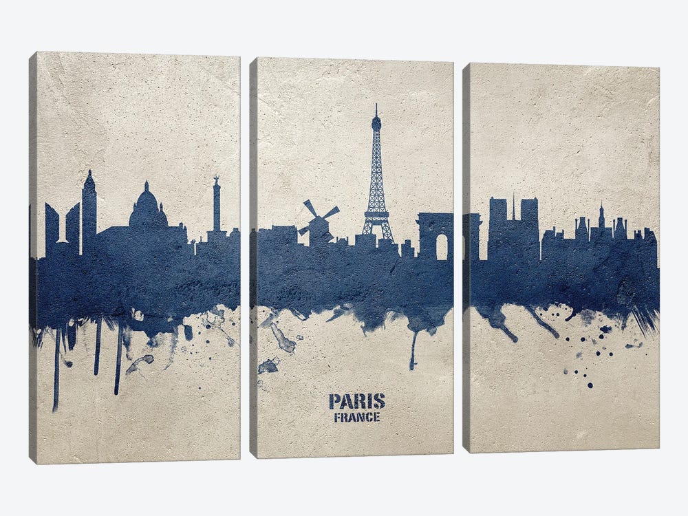 Paris France Skyline Concrete by Michael Tompsett 3-piece Canvas Artwork
