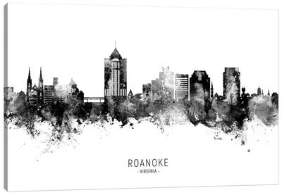 Roanoke Virginia Skyline Name Bw Canvas Art Print - Black & White Scenic