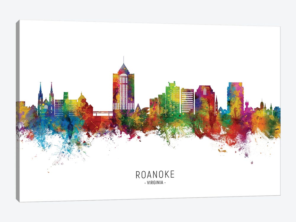 Roanoke Virginia Skyline City Name by Michael Tompsett 1-piece Canvas Print