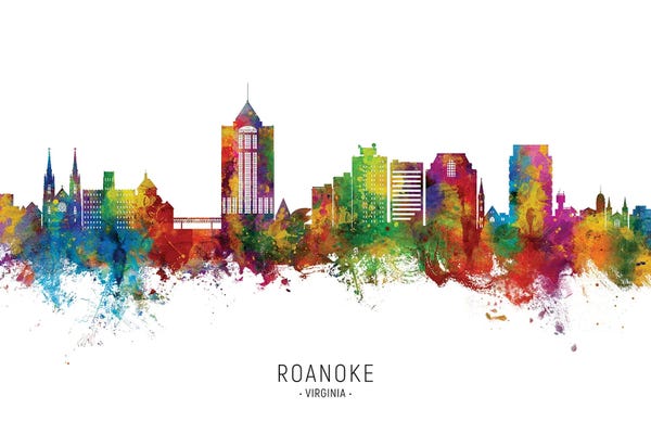 Virginia: Roanoke Virginia Skyline City Name by Michael Tompsett