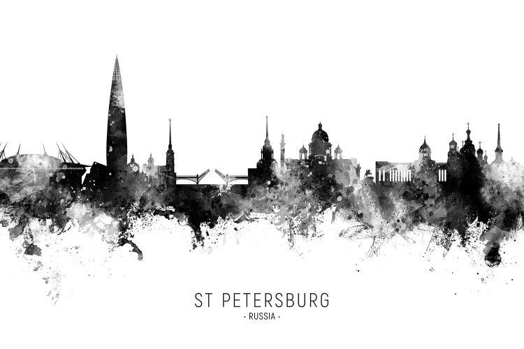 St Petersburg Russia Skyline Name Bw