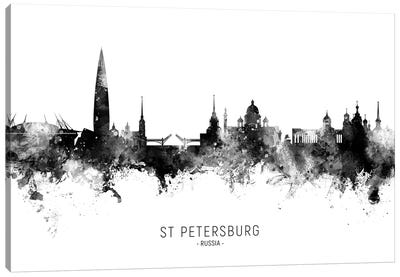 St Petersburg Russia Skyline Name Bw Canvas Art Print - Saint Petersburg