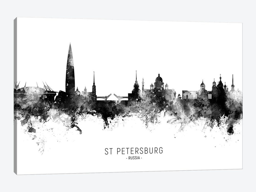 St Petersburg Russia Skyline Name Bw by Michael Tompsett 1-piece Canvas Art