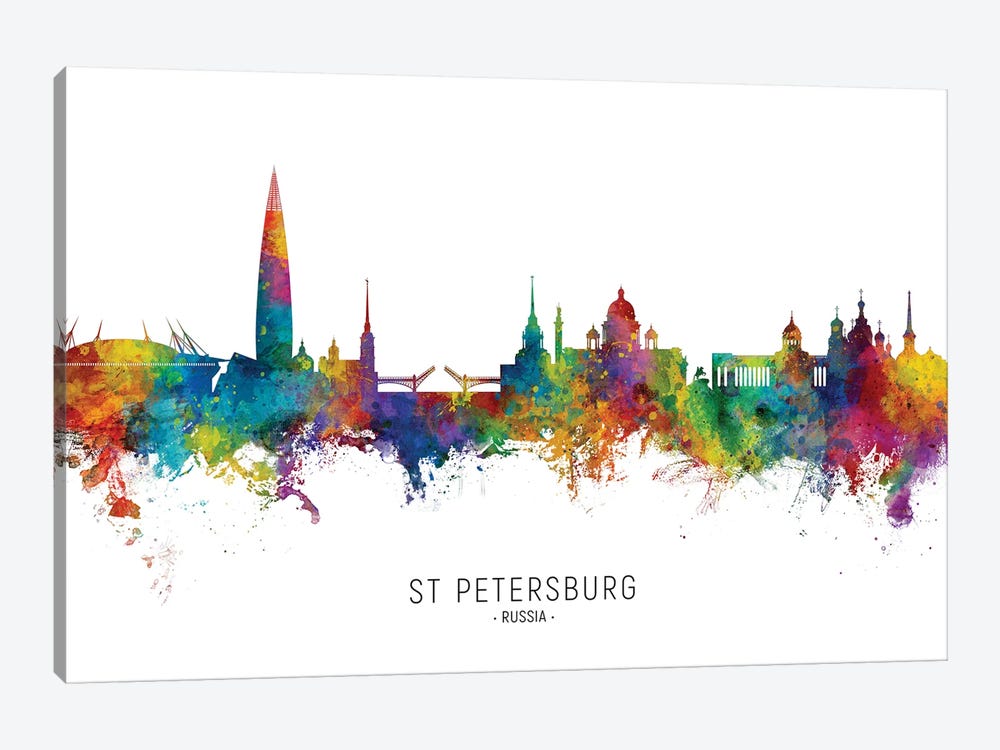 St Petersburg Russia Skyline City Name by Michael Tompsett 1-piece Art Print
