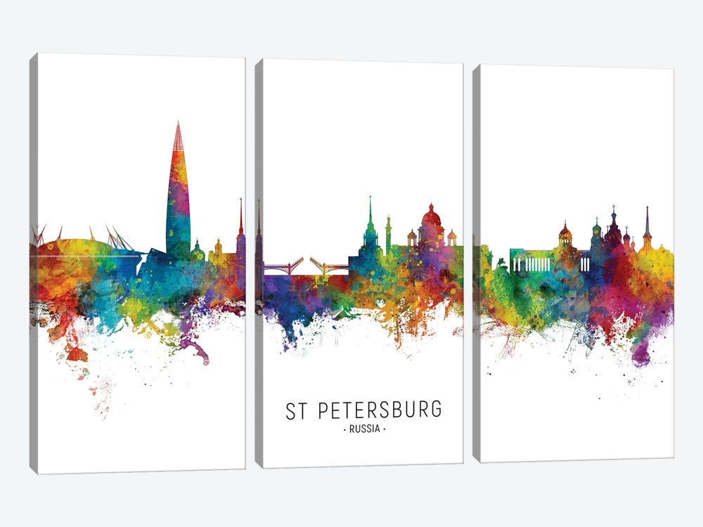 St Petersburg Russia Skyline City Name by Michael Tompsett 3-piece Canvas Art Print