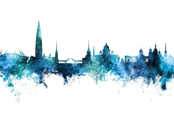 Saint Petersburg, Russia: St Petersburg Russia Skyline Blue Teal by Michael Tompsett