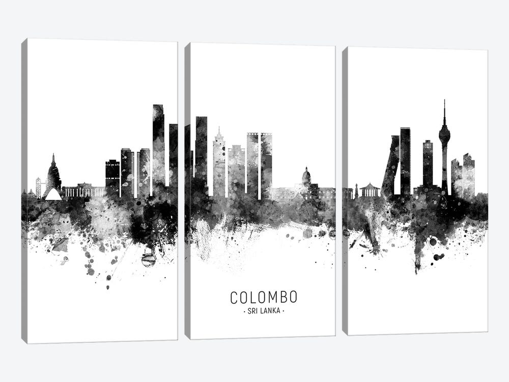 Colombo Sri Lanka Skyline Name Bw by Michael Tompsett 3-piece Canvas Art Print