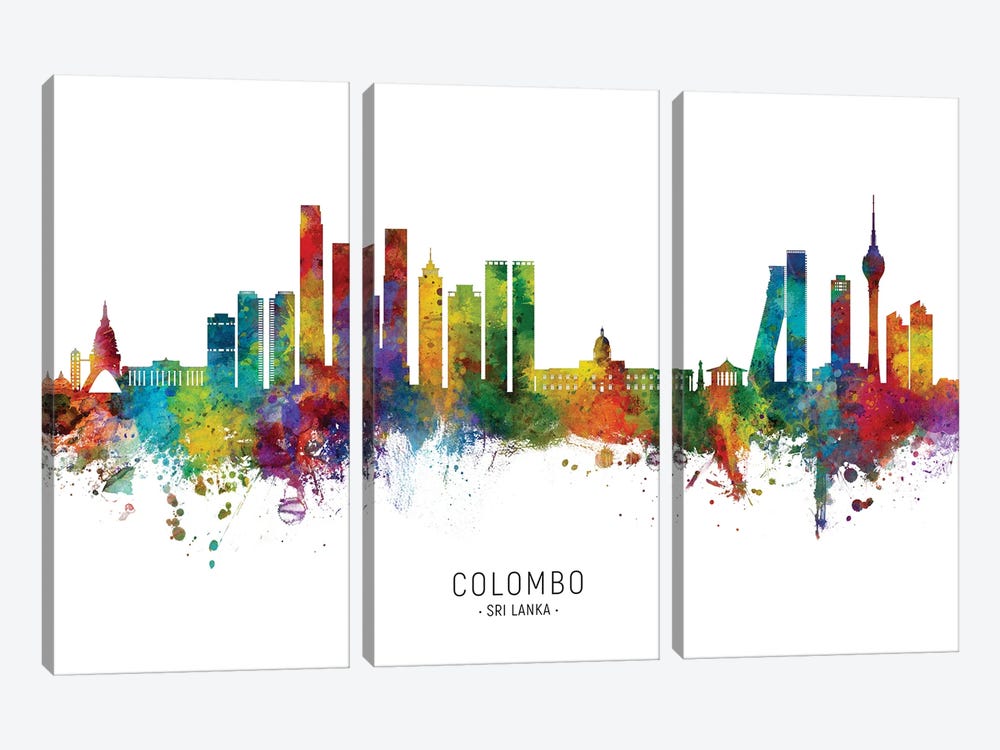 Colombo Sri Lanka Skyline City Name by Michael Tompsett 3-piece Canvas Art