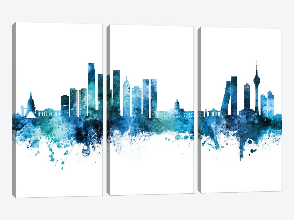 Colombo Sri Lanka Skyline Blue Teal by Michael Tompsett 3-piece Canvas Print