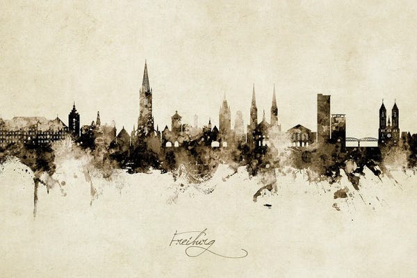 Baden-Wurttemberg: Freiburg Deutschland Skyline Vintage by Michael Tompsett