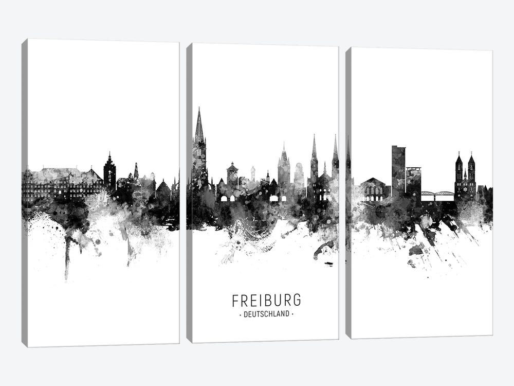 Freiburg Deutschland Skyline Name Bw by Michael Tompsett 3-piece Canvas Print
