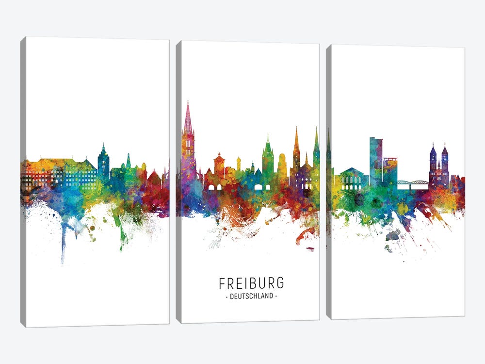 Freiburg Deutschland Skyline City Name by Michael Tompsett 3-piece Canvas Artwork