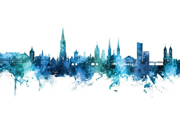 Baden-Wurttemberg: Freiburg Deutschland Skyline Blue Teal by Michael Tompsett