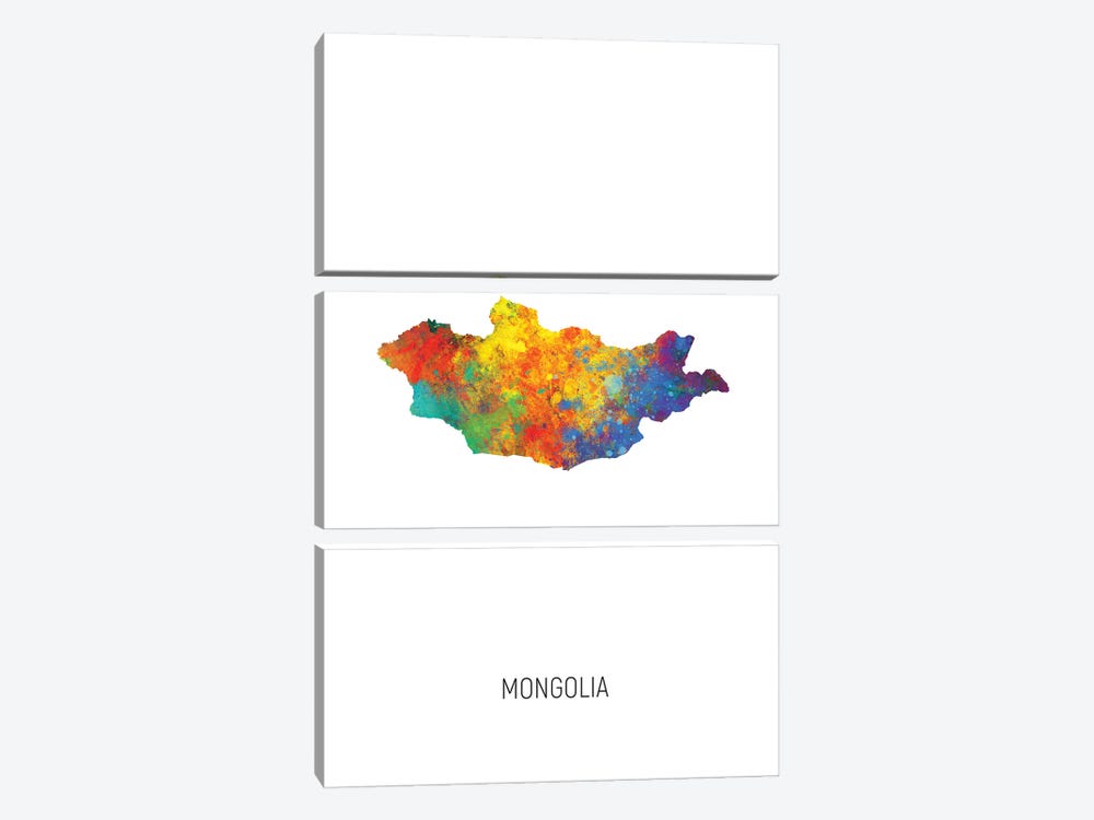 Mongolia Map by Michael Tompsett 3-piece Canvas Art Print