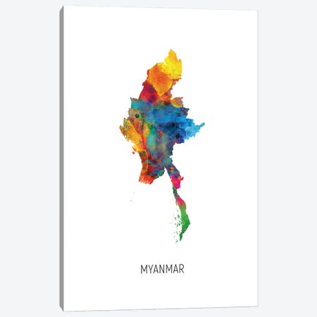 Myanmar Map Canvas Print #MTO3061} by Michael Tompsett Canvas Art Print