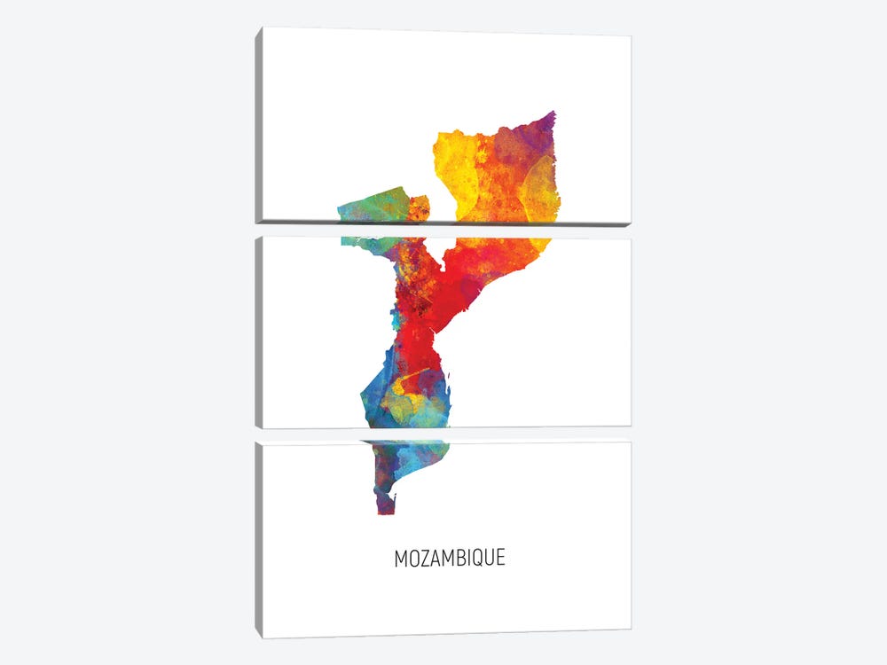 Mozambique Map by Michael Tompsett 3-piece Canvas Art Print