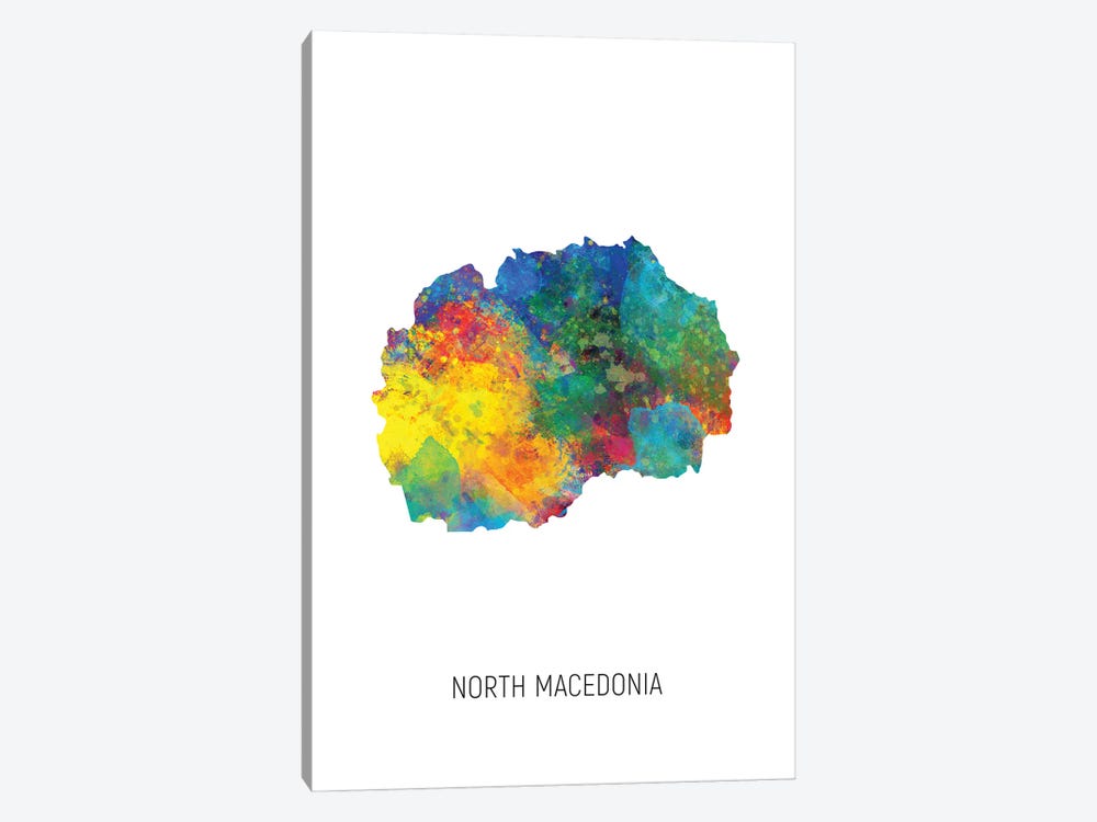 North Macedonia Map by Michael Tompsett 1-piece Canvas Print