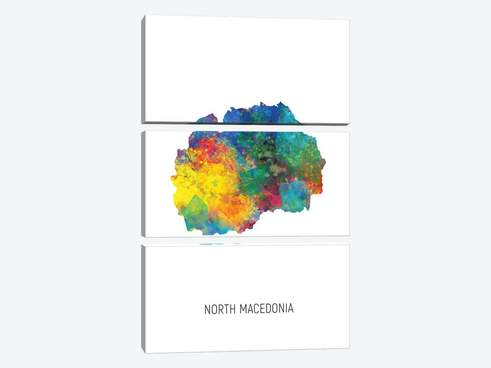 North Macedonia Map by Michael Tompsett 3-piece Art Print