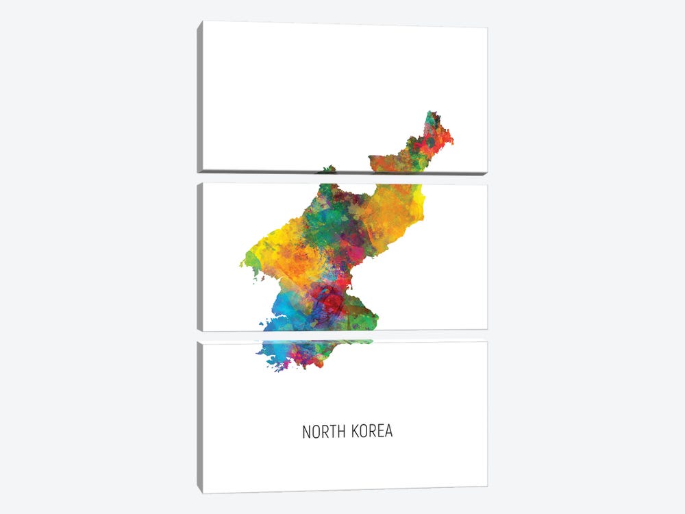 North Korea Map by Michael Tompsett 3-piece Canvas Art