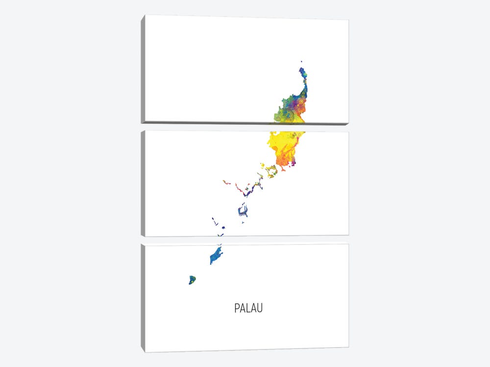 Palau Map by Michael Tompsett 3-piece Art Print