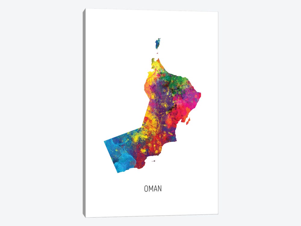 Oman Map by Michael Tompsett 1-piece Canvas Artwork