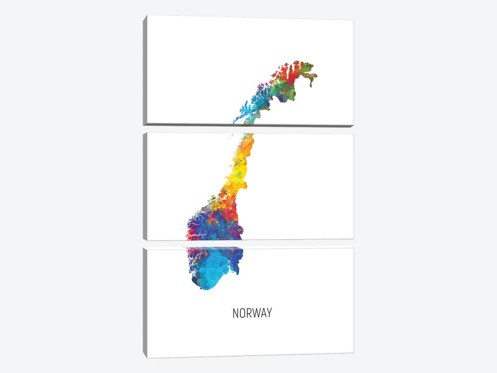 Norway Map by Michael Tompsett 3-piece Canvas Art Print