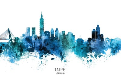 Taipei Taiwan Skyline Blue by Michael Tompsett framed canvas print