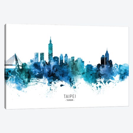 Taipei Taiwan Skyline Blue Canvas Print #MTO3075} by Michael Tompsett Art Print