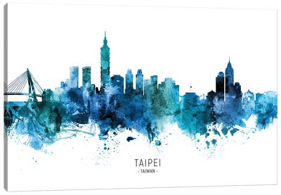 Taipei Taiwan Skyline Blue Canvas Art Print