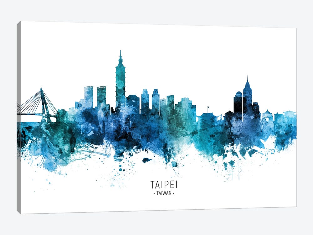 Taipei Taiwan Skyline Blue by Michael Tompsett 1-piece Canvas Art Print