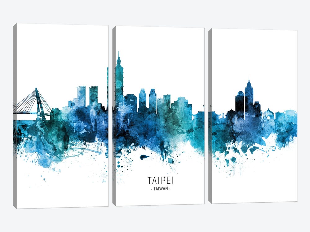Taipei Taiwan Skyline Blue by Michael Tompsett 3-piece Art Print
