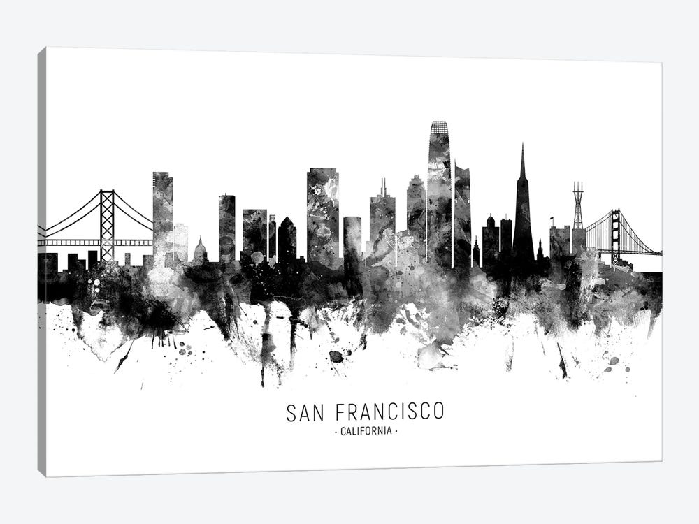 San Francisco California Skyline Name Bw by Michael Tompsett 1-piece Canvas Wall Art