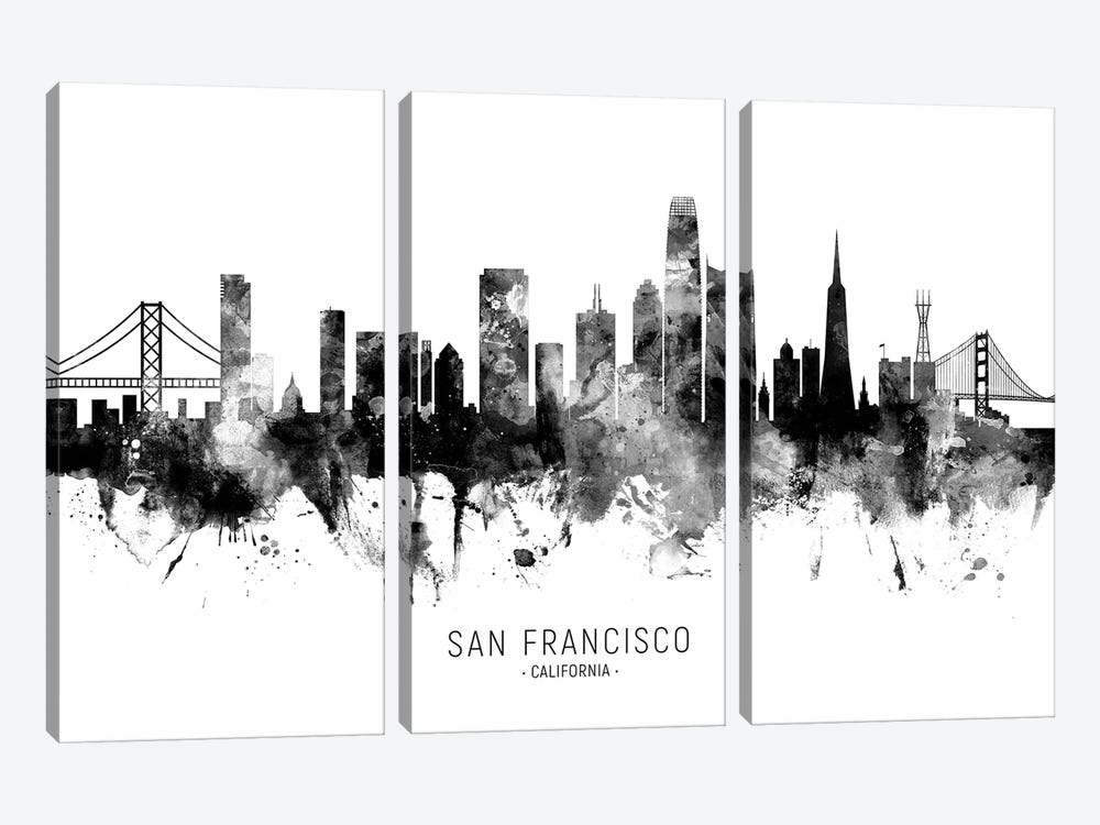 San Francisco California Skyline Name Bw by Michael Tompsett 3-piece Canvas Art