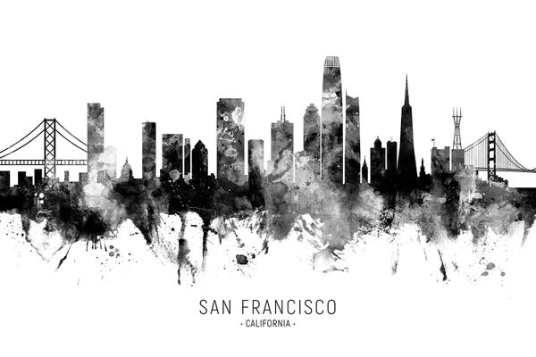 San Francisco: Black And White San Francisco California Skyline With Name by Michael Tompsett