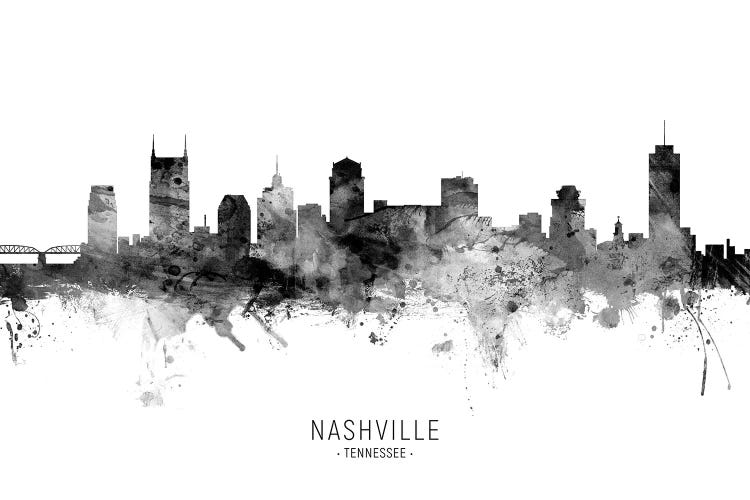 Nashville Tennessee Skyline Name Bw